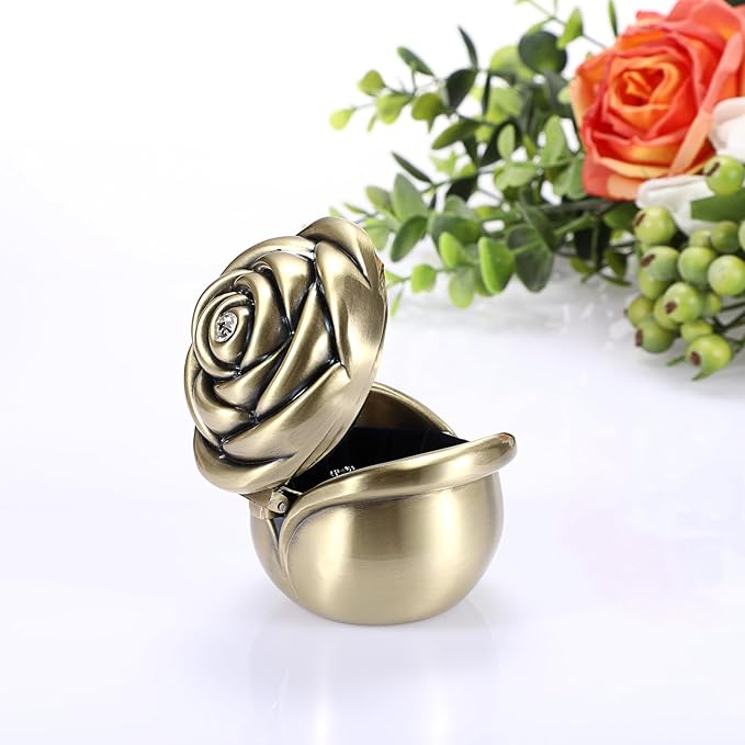 Hipiwe Rose Shape Vintage Jewelry Box Small Trinket Box Metal Ring Holder Box Treasure Chest Decorative Keepsake Organizer Box for jewelry,Gift for Women,Large