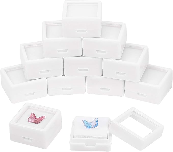 BENECREAT 36PCS White Gemstone Display Box Mini Square Acrylic Jewelry Box Container 1.2x1.2x0.6 with Clear Top Lids and Sponge for Festival Gems,Jewelry Packing