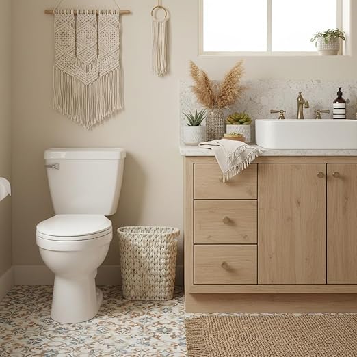 Coeusy Wicker Trash Can,Bathroom Trash Can,Waterproof Wicker Waste Basket for Bathroom,Narrow Small Waste Basket for Bedroom,Office, Cream White 5 Gallon