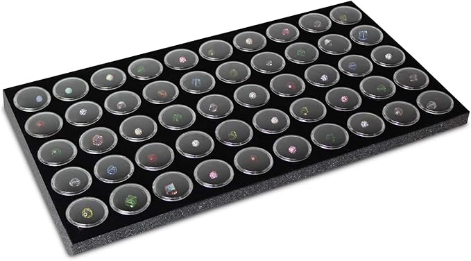 Ikee Design Jewelry Storage Tray Insert, 50 Gemstone Display Jars, Black Foam Liner, Home Organization, 14 1/4 x 7 3/4 x 3/4 in