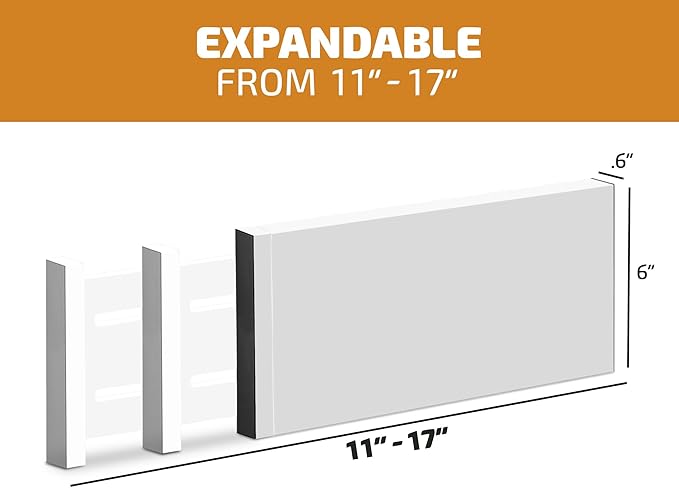 6-Pack Drawer Dividers 6 Inch High, 11”-17" Adjustable Bamboo Organizers Large Expandable Drawer Separators for Cloths, Dresser, Bedroom, Bathroom, Baby Drawer, Office & Kitchen Utensils (White)