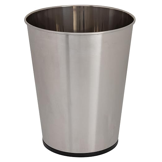 Bath Bliss 5 Liter Small Wastebasket | 2 Pack | Round Open Top | Trash Can | Bathroom | Bedroom | Kitchen | Office | Dorm | Disposal Waste Bin | Garbage | Stainless Steel