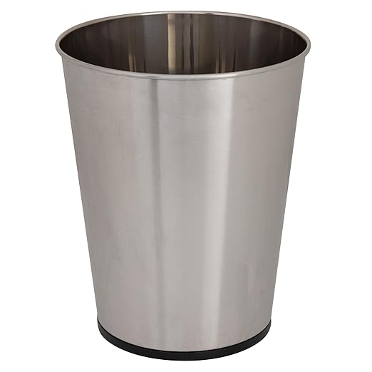 Bath Bliss 5 Liter Small Wastebasket, Stainless Steel | Compact Round Open Top Trash Can | Durable Bathroom Bedroom Dorm Office Garbage Bin | Stylish Space-Saving Waste Disposal Container