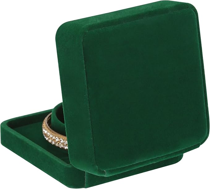 LETURE 4 Pieces Classic Velvet Bracelet Bangle Pendant Necklace Gift Box, Travel Jewelry Box Display Storage Case for Gift, Wedding, Engagement, Proposal, Birthday (4PCS Bracelet-GREEN)