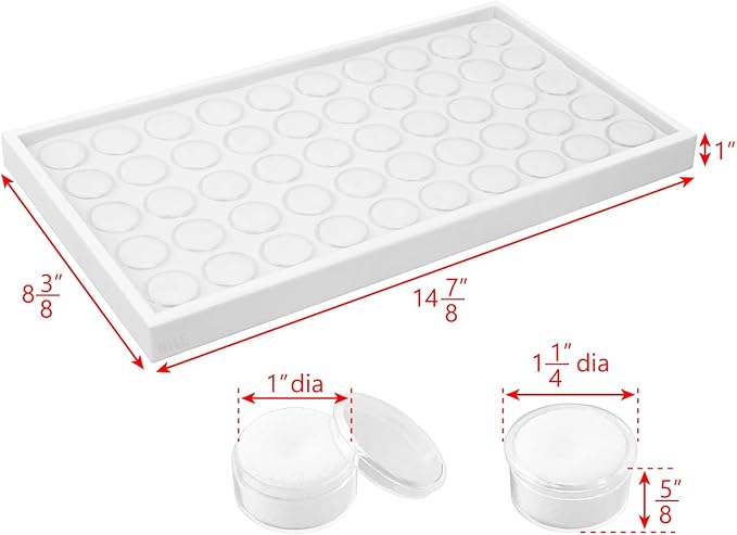 Ikee Design 50 White Foam Gem and Bead Storage Jars Showcase Stackable Display Tray Storage Box for Collectibles, Home Organization, 14.75 W x 8.25 D x 1 H in