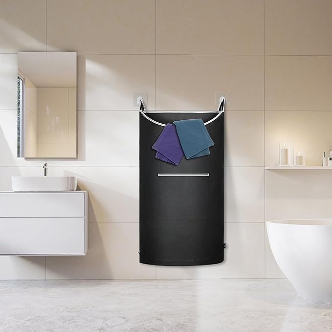 XL Hanging Laundry Hamper, Over the Door Laundry Hamper and Baskets, Wide Opening Hanging Laundry Bag,Hanging Hamper for Bathroom,Dorm,Laundry Room,Chirstmas Gifts(Black 36x22Inch).