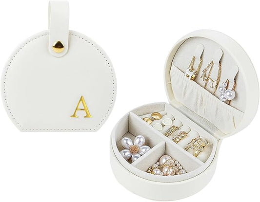 Travel Jewelry Case,Personalized Jewelry Box,Elegant Half-Moon Design with Personalized Golden Initial Case,Personalized Gifts for Women,Jewelry organizer;Personalized Gifts for Women or Friends(A)