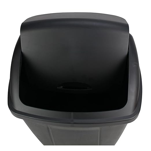 13 Gallon Swing Top Trash Can - Black Plastic Kitchen Garbage Bin with Lid