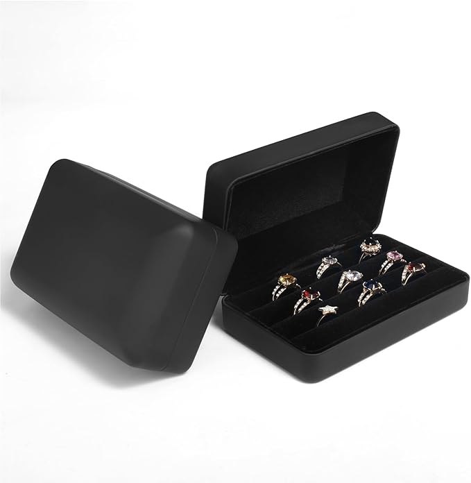 Small Ring Organizer Box. Travel Jewelry Storage Case. Ring Box for Multiple Rings. Portable Ring Display Holder for Women (Black S)