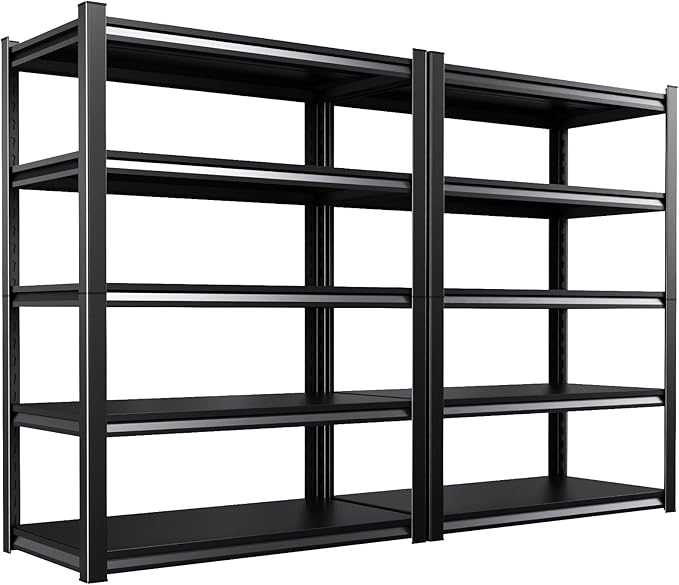2 Pack Storage Shelves,3000LBS Garage Shelving ,Adjustable Garage Shelves ,Heavy Duty Metal Shelving, 5 Tier Wood Utility Steel Shelf, Easy-to-install Shelving Units and Storage 71.2''x46''x19.7"