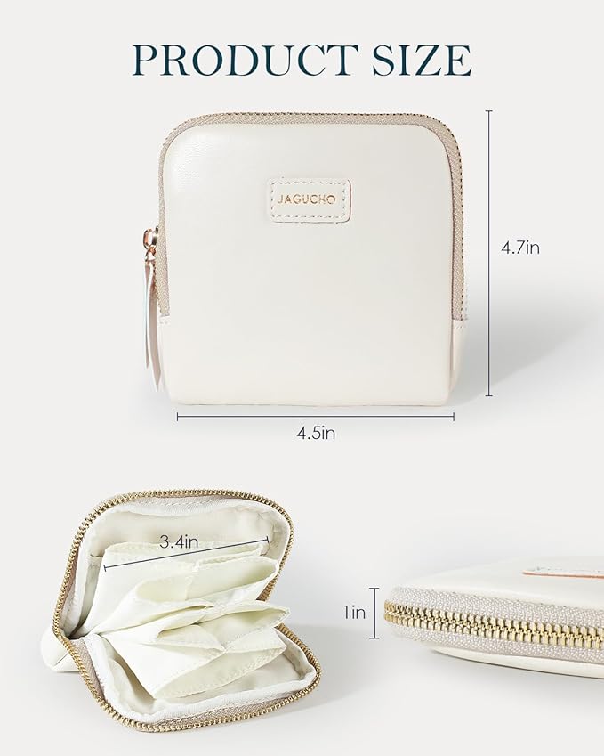COOLYOUTH Travel Jewelry Case Organizer for Women Portable Jewelry Box with Small Pouches Mini Jewelry Bag for Rings, Bracelets, & Bangles with Smooth Metal Zipper (Ivory)