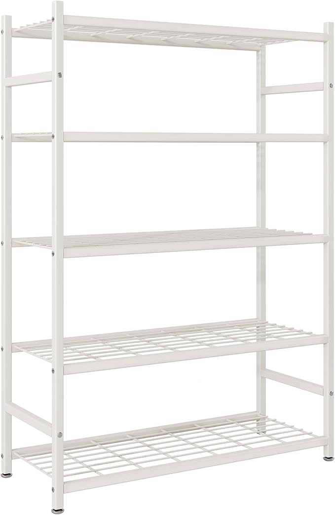 Storage Shelves, 5-Tier Metal Shelving Unit with Adjustable Feet, Shelf Organizer for Garage, Kitchen, Pantry and Closet Organization, 36.4" x 11.8" x 68.3", Cream White