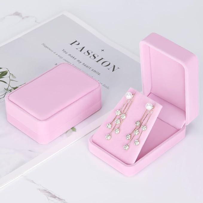 LETURE 2 Pieces Velvet Jewelry Gift Boxes for Necklace Pendant Earring Bracelet, Small Jewelry Storage Display Case for Christmas Wedding Engagement Birthday Anniversary (Pink)