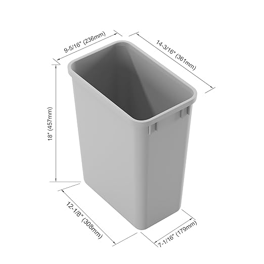 Dowell 35Qt Wastebasket Trash Container, 9Gal, Plastic, Stackable, for Kitchen/Bathroom/Office, Fits Under Sink/Desk (Can Only, Grey 4000 35 04)