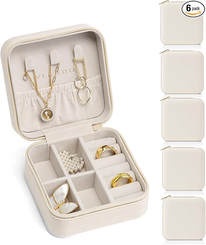 VLANDO Travel Jewelry Box, Small Jewelry Travel Organizer Case for Girls Women - white*6 pack