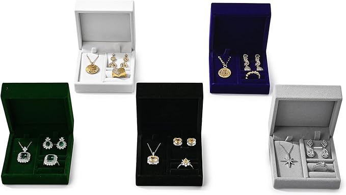 3 in 1 Velvet Jewelry Set Gift Box Earring Gift Box Ring Necklace Boxes Small Jewelry Storage Boxes for Travel Birthday Mother's Day Valentine's Day Gifts (Dark Green)