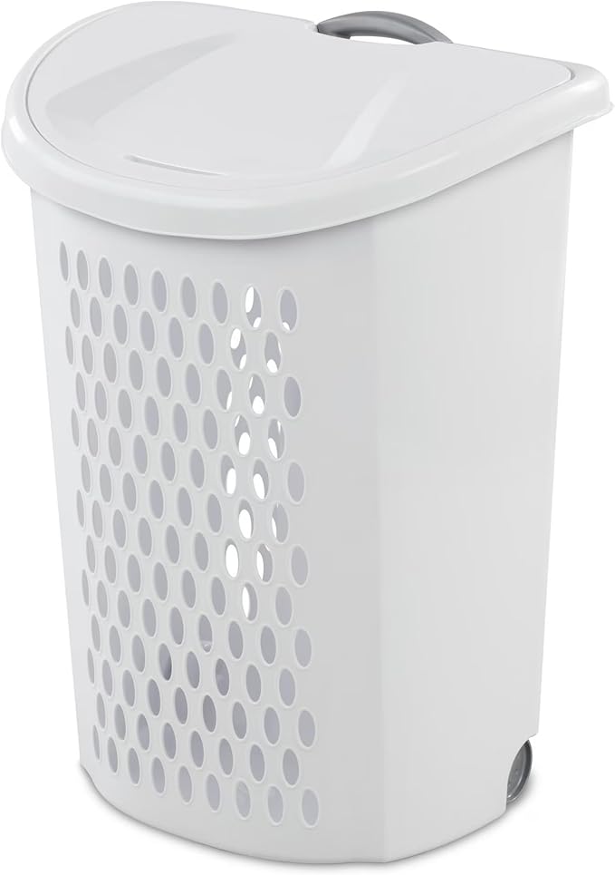 The White Wheeled Plastic Laundry Hamper – Adult-Sized Rolling Basket With Handles For Home