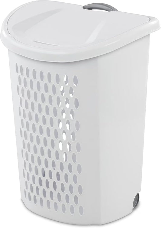 The White Wheeled Plastic Laundry Hamper – Adult-Sized Rolling Basket With Handles For Home