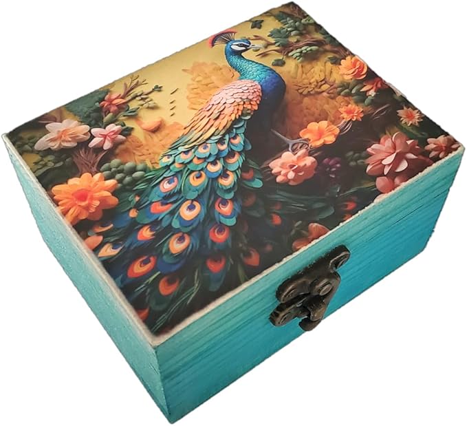 JB&C Premium Peacock Trinket Box Small Jewelry Keepsake Box | Earrings Necklace Storage Box for Girls Women | Peacock lovers Gift Idea, Animals Ornaments for Home Décor (3PS)