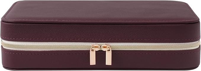 Genuine Leather Travel Jewelry Organizer Case Box with Mirror for Women, Small Mini Portable Jewelry Box for Ring Earrings Necklace Bracelet Luxury Gift for Women（Burgundy）