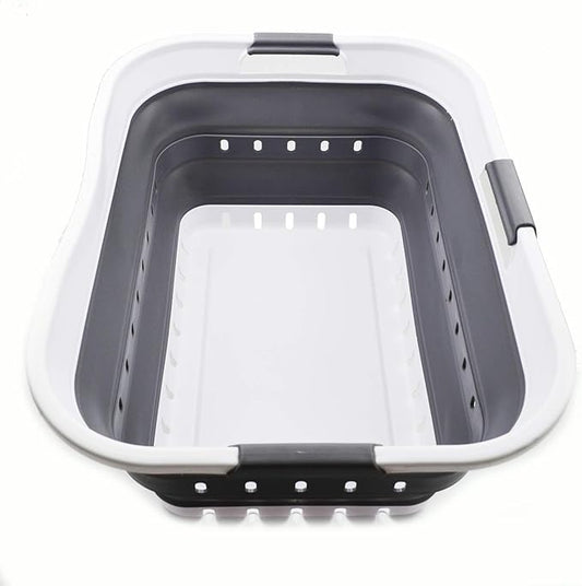 SAMMART 42L (11 gallon) Collapsible Plastic Laundry Basket - Foldable Pop Up Storage Container/Organizer - Space Saving Hamper/Basket (1, White/Dark Grey)