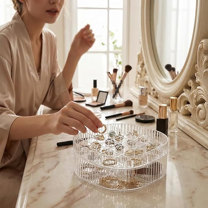 HALAFE Jewelry Box, 3-Layer Acrylic Jewelry Organizer with Handle, Clear Jewelry Boxes for Women Girls, Make up Organizer, Jewelry Storage Holder (Clear)