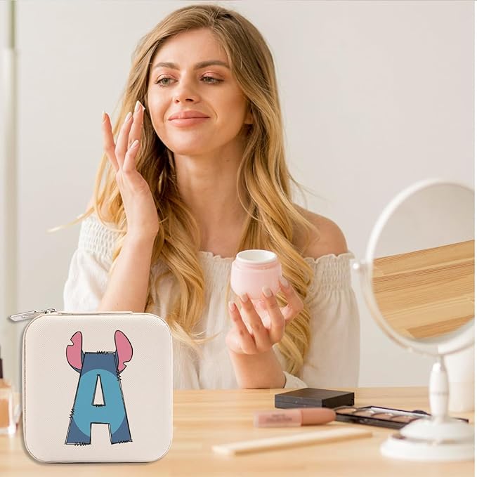 LONGXIN Cute Cartoon Gifts, Initial Travel Jewelry Case Small Jewelry Box Organizer, Personalized Gifts for Women Teen Girls, Birthday Christmas Gifts for Cartoon Lovers, Letter A