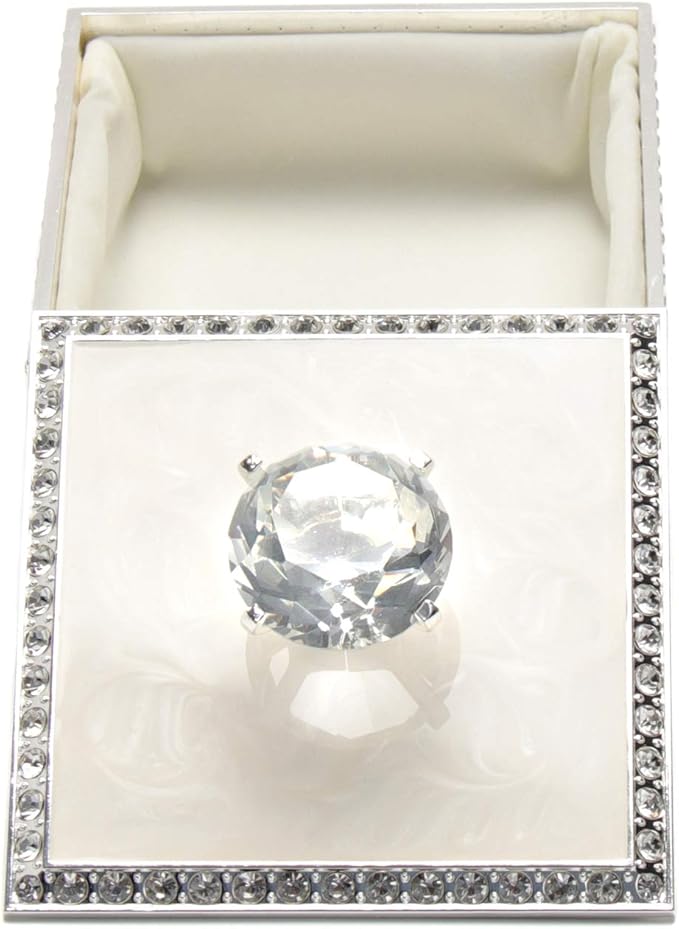 LASODY Diamond Crystal Jewelry Storage Box for Rings Earrings Necklace Treasure Chest Organizer Jewelry Keepsake Gift Box Case for Girl Women (Diamond Square Silver Plater White)