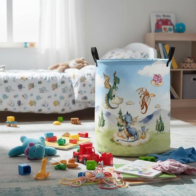 Baby Laundry Basket Baby Nursery Hamper Kids Laundry Basket Toy Storage Bin for Boys Room Decor Gift Baskets for Bedroom Bathroom(Flying Dinosaur)