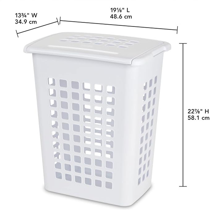 Sterilite Rectangular LiftTop Laundry Hamper with Lid, Handles to Easily Carry Clothes Between the Laundry Room and Bedroom, Plastic, White, 8-Pack