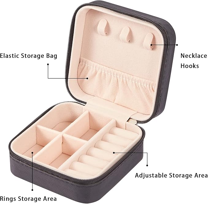 PU Leather Small Jewelry Box, Travel Portable Jewelry Case for Ring, Pendant, Earring, Necklace, Bracelet Organizer Storage Holder Boxes (Black)