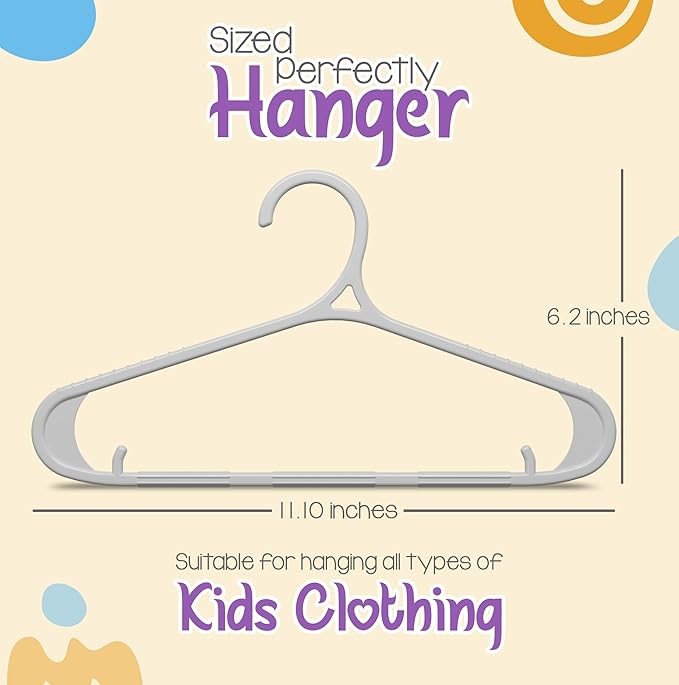 Utopia Home Kids Hangers 60 Pack - 11 Inch Plastic Baby Hangers for Closet - Childrens Hanger for Clothes & Infant Hanger for Closet - Non-Slip Shoulder Grooves, Strap Hooks & Pants Bar (Grey)