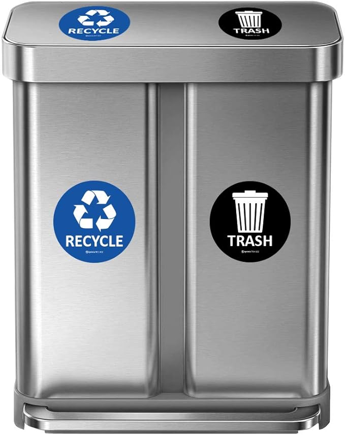 IGNIXIA Recycle & Trash Stickers Combo, Trash Bin Decals Recycle Sticker Trash Symbols Sticker 4 X 4 Inches PVC Vinyl Self Adhesive (Blue and Black)