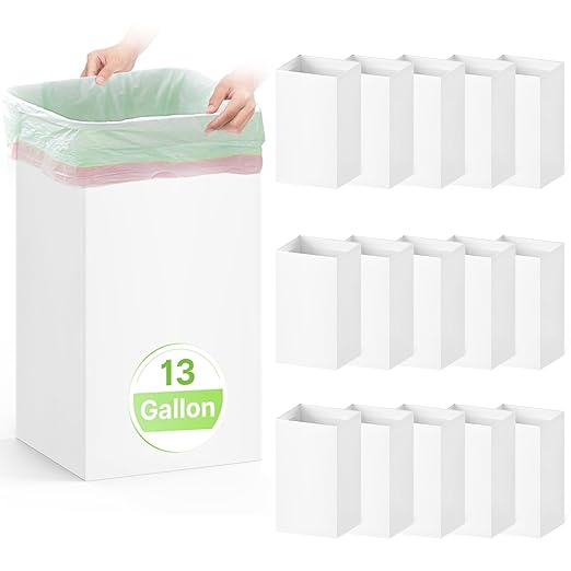 Magicheap Disposable Trash Cans for Parties 16 Pack, 13 Gallon Cardboard Trash Can for Events, Thick Collapsible Garbage Can for Camping - 13.5" L x 10.0" W x 21.7" H, White