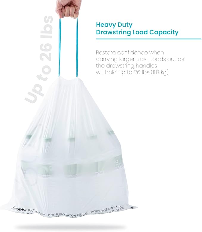 Home Zone Living 2-Pack 8 Gallon Kitchen Trash Bags with Drawstring Handles, Heavy Duty Custom Fit Design for Standard 30 Liter Kitchen Trash Cans, Code 30S, 60-Count