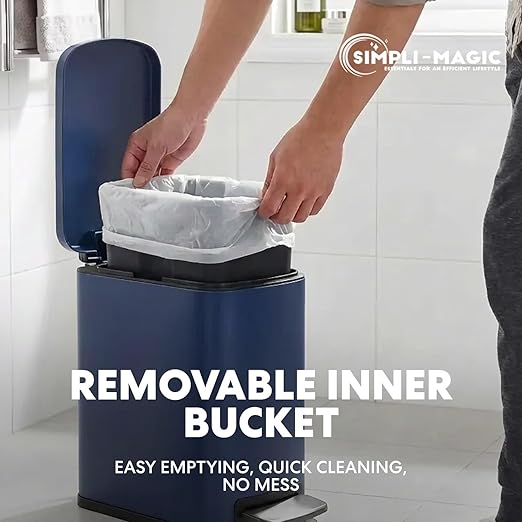 SIMPLI-Magic 6L/1.6G Stainless Steel Bathroom Trash Can with Hands-Free Foot Pedal, Quiet Soft-Close Lid, Compact Space-Saving Size