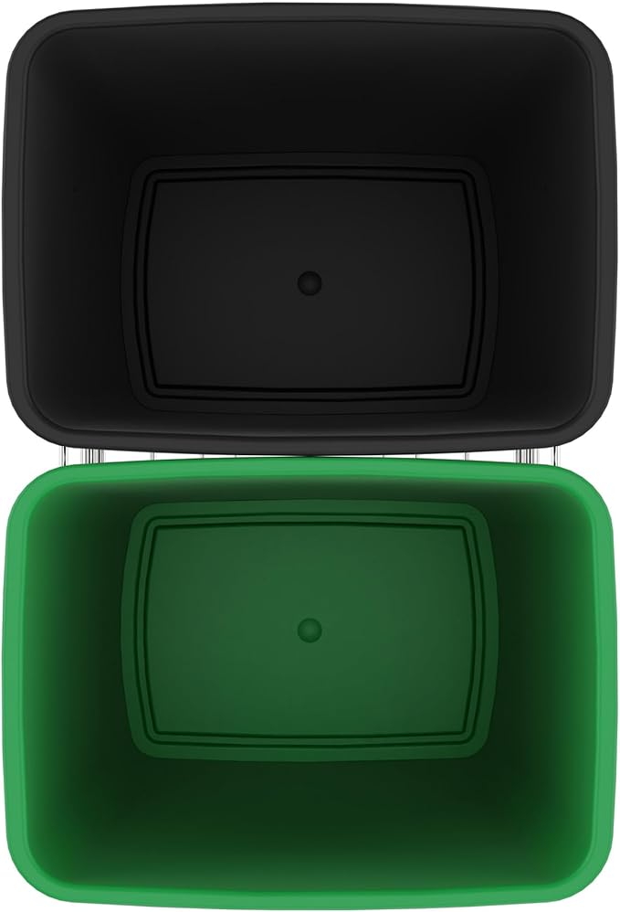 Rev-A-Shelf RV-18KD-1918C-S Double Pullout Trash Can for Kitchen Cabinets 35 Quart Garbage Recycling Bin Container on Full Slides, Green/Black