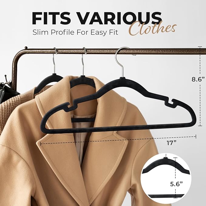 Our Modern Space 200 Pack Velvet Hanger for Shirt Pants Dresses Skirts Suits Jackets - Slim Space Saving Design - Standard Coat Hanger - Sturdy & Durable Design with Shoulder Grooves Hook