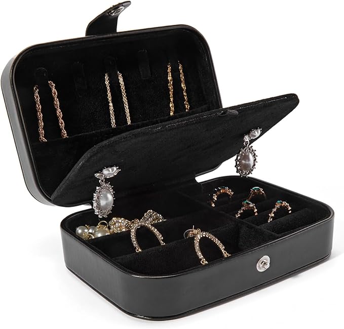 Smileshe Jewelry Box, PU Leather Small Portable Travel Case, 2 Layers Organizer Display Storage Holder Boxes for Rings, Earrings, Necklaces, Bracelets