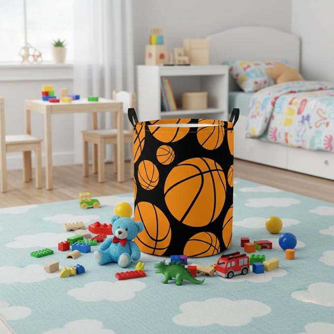 Baby Laundry Basket Baby Nursery Hamper Kids Laundry Basket Toy Storage Bin for Boys Room Decor Gift Baskets for Bedroom Bathroom(Basketball)