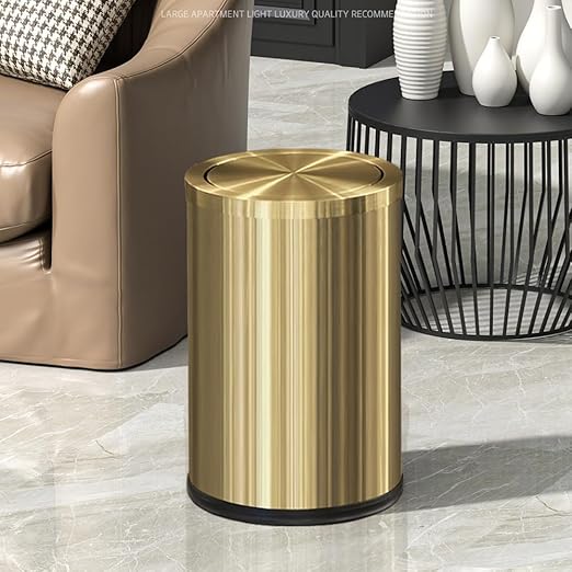 9L/2.4Gal Gold Trash Can,Brass Bathroom Garbae Can with Flipping Lid,Small Brass Garbage Can for Office, Laundry Room,Bedroom,Hotel