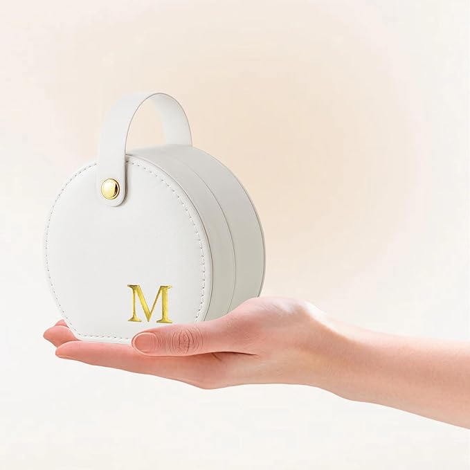 Travel Jewelry Case,Personalized Jewelry Box,Elegant Half-Moon Design with Personalized Golden Initial Case,Personalized Gifts for Women,Jewelry organizer;Personalized Gifts for Women or Friends(M)