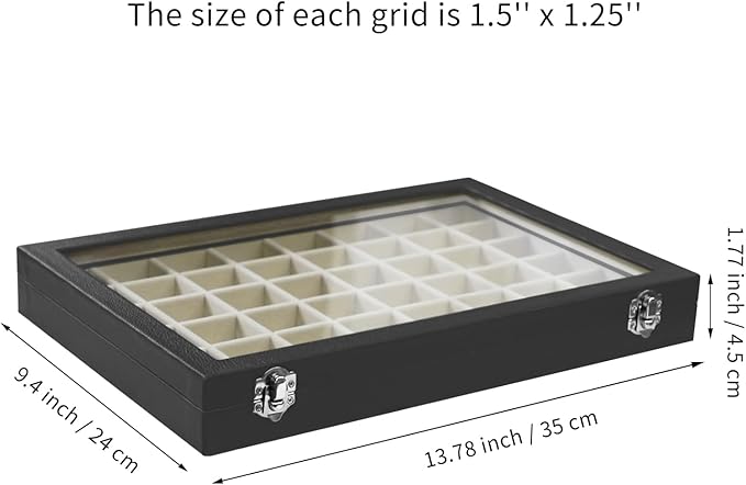 Stratalife Jewelry Organizer 48 Grid Jewelry Tray with Clear Lid Dust-proof Velvet Earring Organizer Necklace Rings Holder Display Drawer Storage Case for Women Beige Black