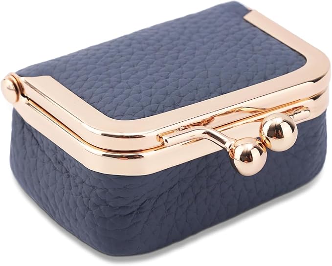 Genuine Leather Mini Jewelry Box & Vintage Wallet for Women - Compact Travel Coin Purse, Lipstick Storage Organizer, Retro Leather Clutch Case (Blue/Mini)