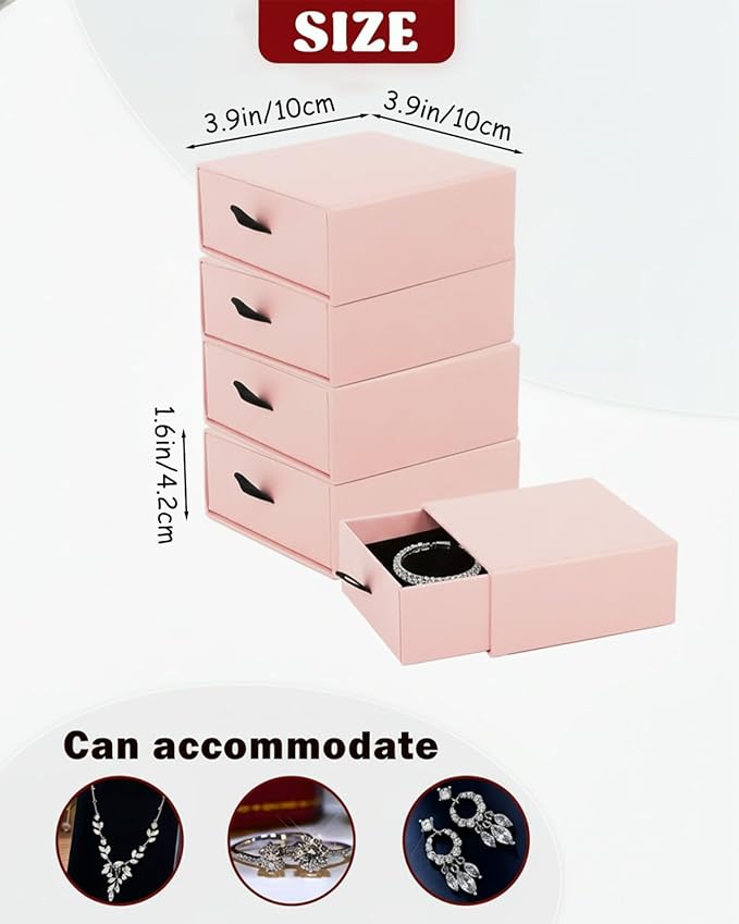 Jewelry Gift Box Velvet-Lined, 12 Pack Compact Drawer Style for Earrings & Rings, Necklace & Bracelet Organizer, Stackable Jewelry Display & Storage Box, Elegant Jewelry Storage (Pink)