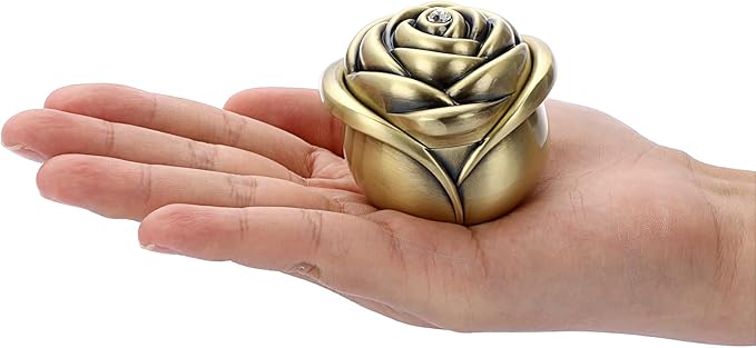 Hipiwe Small Vintage Jewelry Box, Rose Shape Ring Holder Treasure Chest Box for Women, Trinket Storage Case Keepsake Box for Rings Earrings Necklace, Bronze