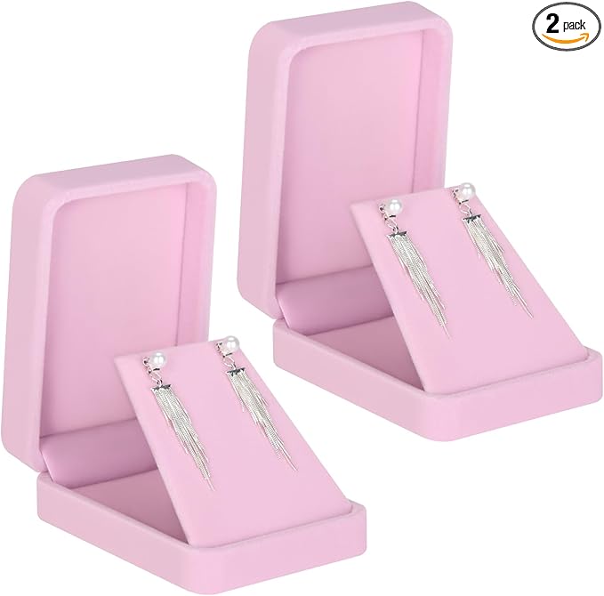 LETURE 2 Pieces Velvet Jewelry Gift Boxes for Necklace Pendant Earring Bracelet, Small Jewelry Storage Display Case for Christmas Wedding Engagement Birthday Anniversary (Pink)