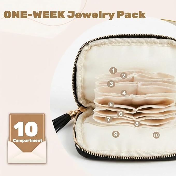 Mini Travel Jewelry Case, Small Jewelry Organizer, Jewelry Travel Case for Women, Portable Travel Jewelry Organizer Bag, Travel Jewelry Box – 5.3 × 5.1 inches (Black)