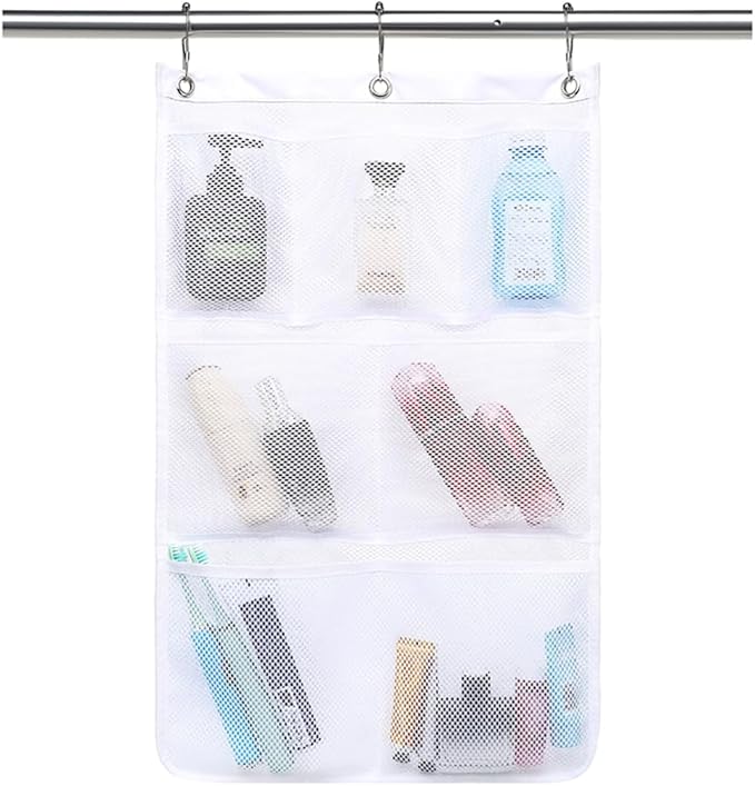 GYEUKHAM Hanging Mesh Shower Caddy for Bathroom - Quick Drying Portable Shower Organizer with Multiple Pockets for Soap,Shampoo and Cruise Ship Essentials Saving Bathroom Storage,White,1 Pack