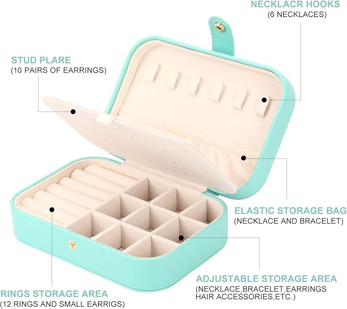 FEISCON Jewelry Box, Travel Jewelry Organizer Case Small Jewelry Storage and Organizers Craft Containers Travel Mini Organizer/GREEN